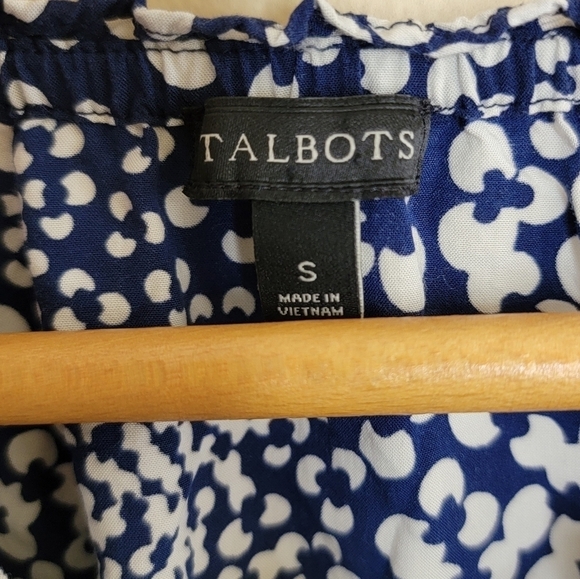 Talbots | Navy & White Abstract Dot Print Blouse - Picture 3 of 5